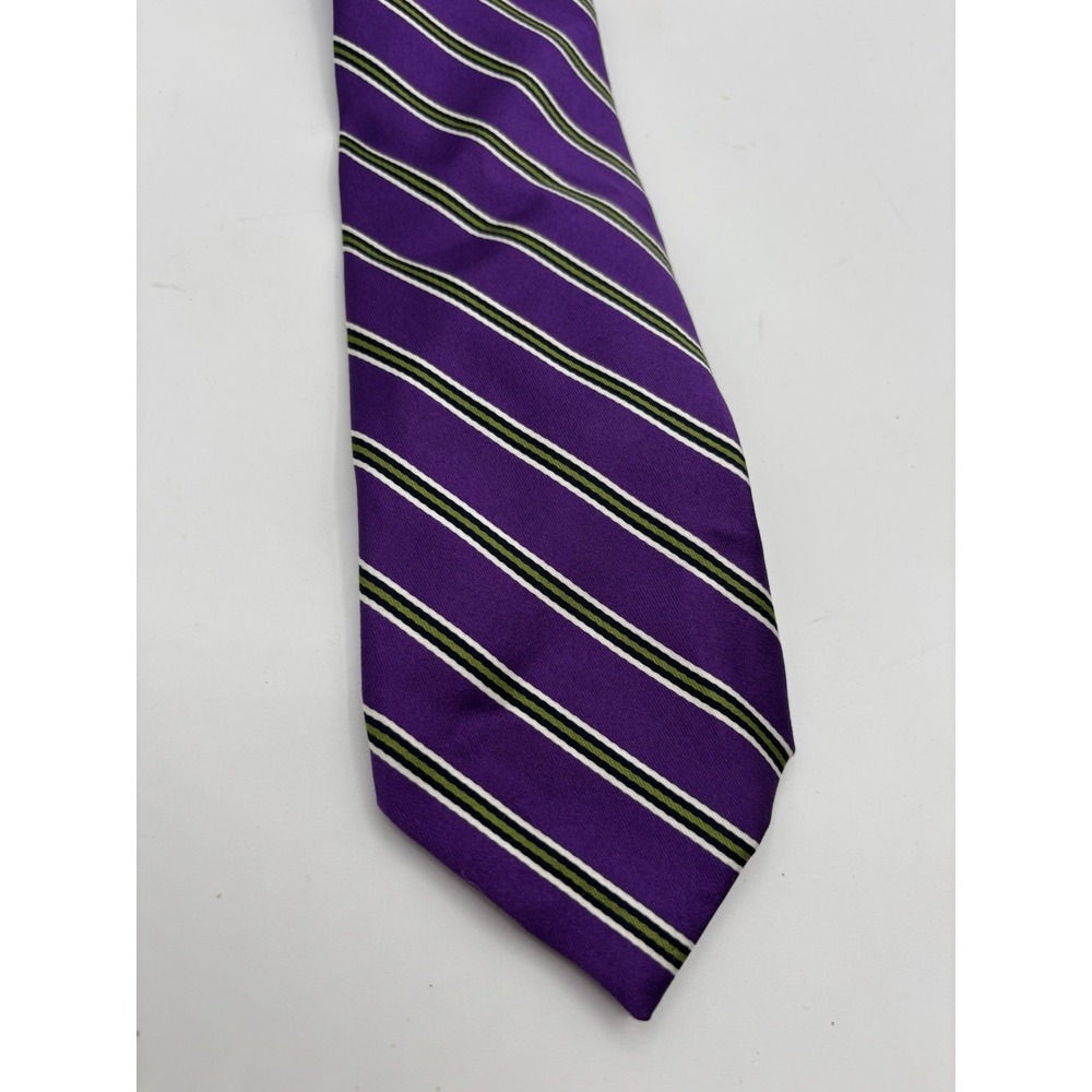 Paul‎ Stuart Vintage Purple Green Striped 100% Silk Tie 3"